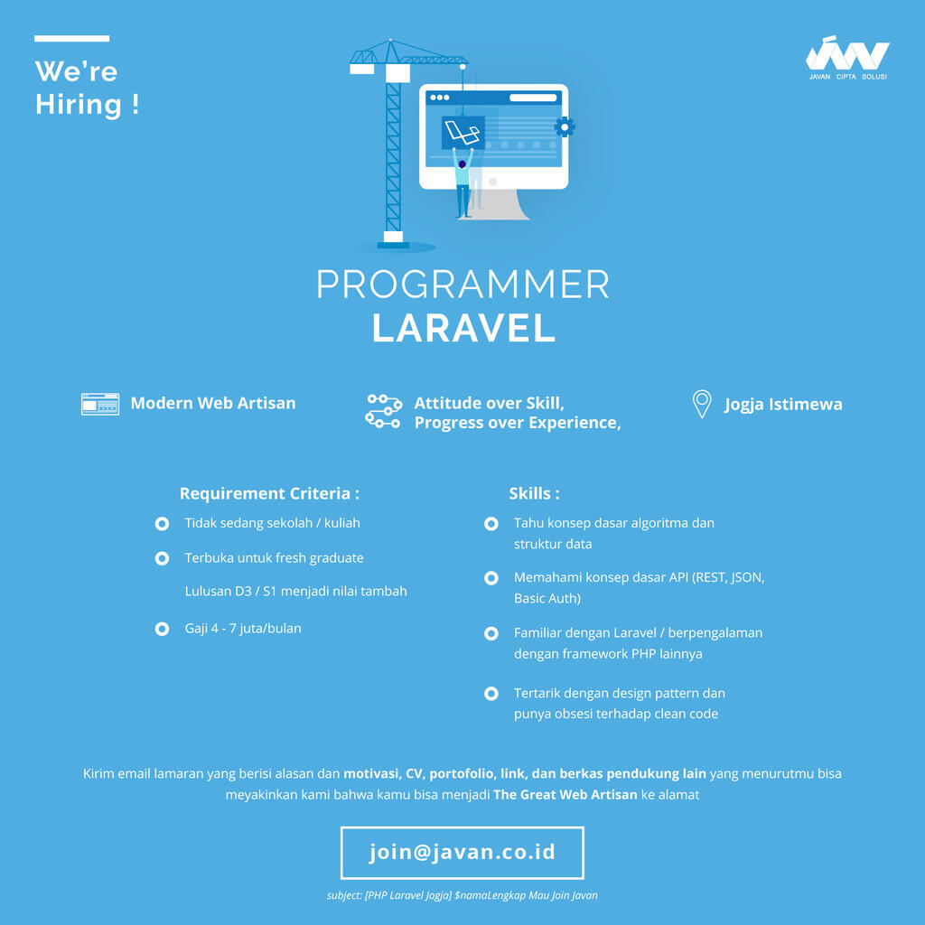 Lowongan Programmer Web Laravel PHP Javan Yogyakarta