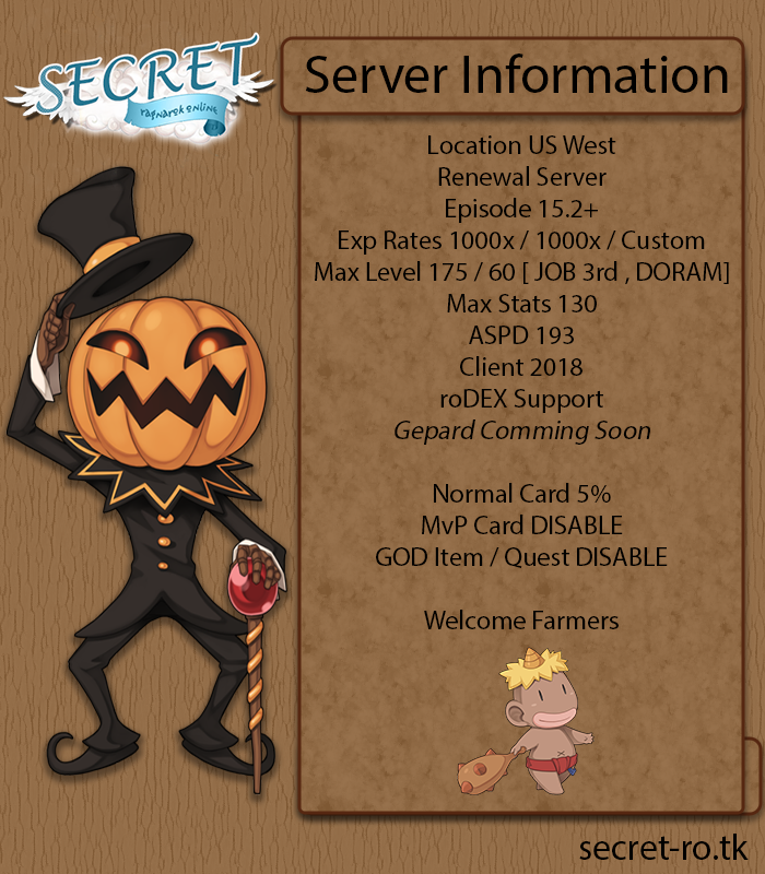 Secret Ragnarok Online | Private Server | 175/60 | MVP Disable