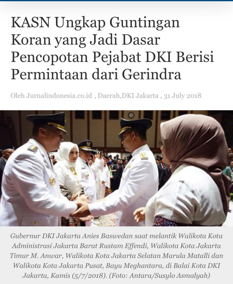 KASN: Pejabat yang Sudah Dilantik Anies Tidak Sah