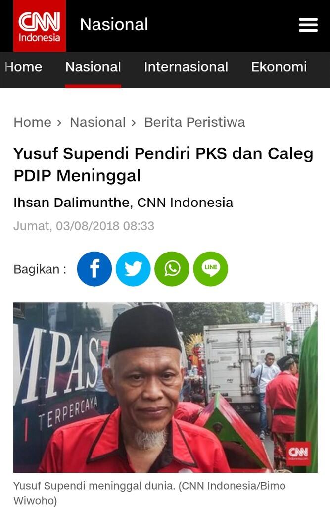 Yusuf Supendi Pendiri PKS dan Caleg PDIP Meninggal