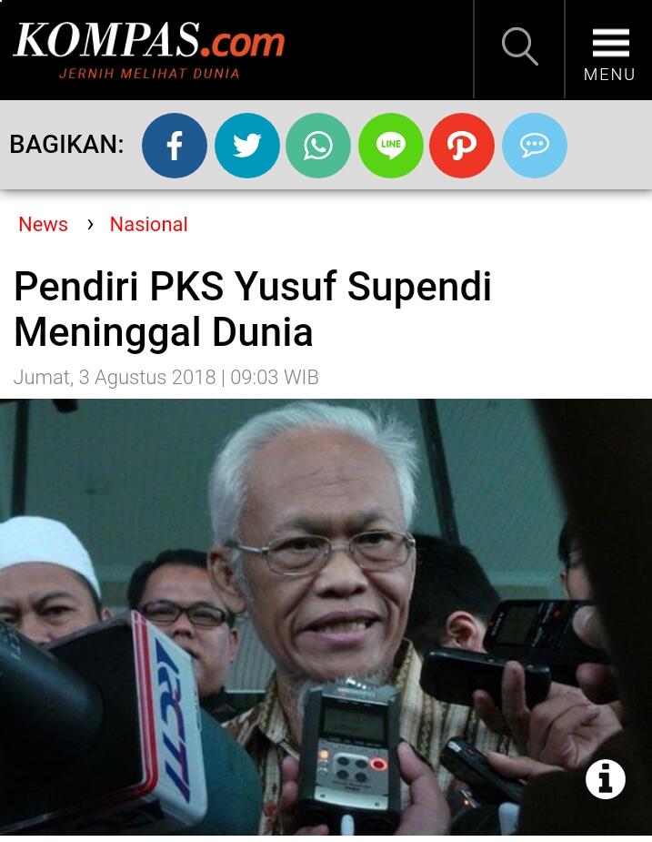 Yusuf Supendi Pendiri PKS dan Caleg PDIP Meninggal