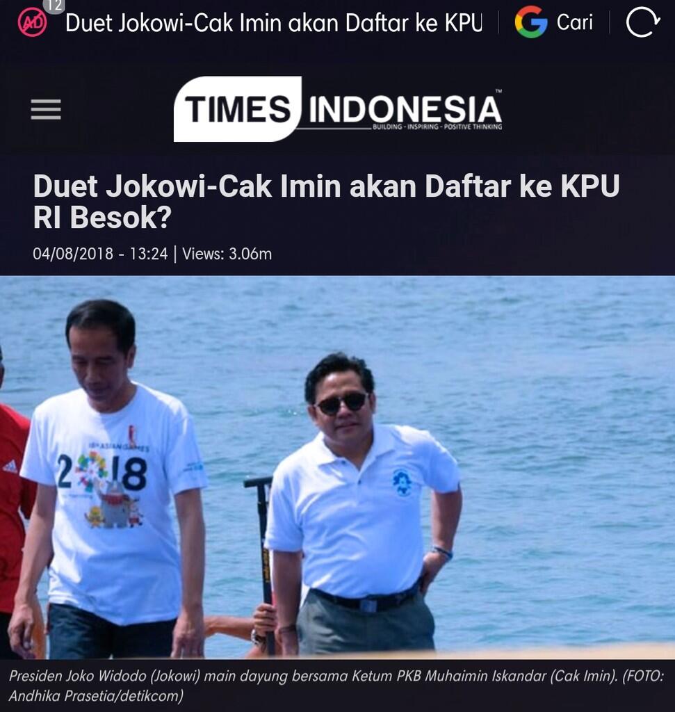Duet Jokowi-Cak Imin akan Daftar ke KPU RI Besok
