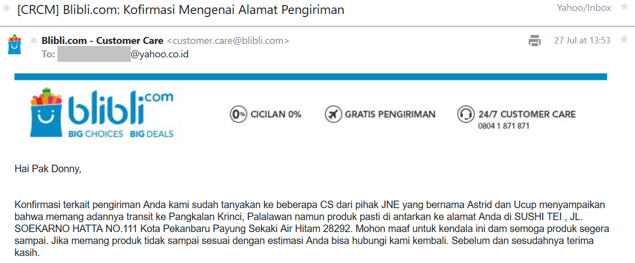 BLIBLI DOT COM apa JNE yang ERROR?