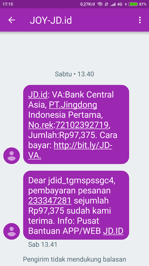 Isi token pln 100rb di jd.id, sampe sekarang statusnya ga jelas