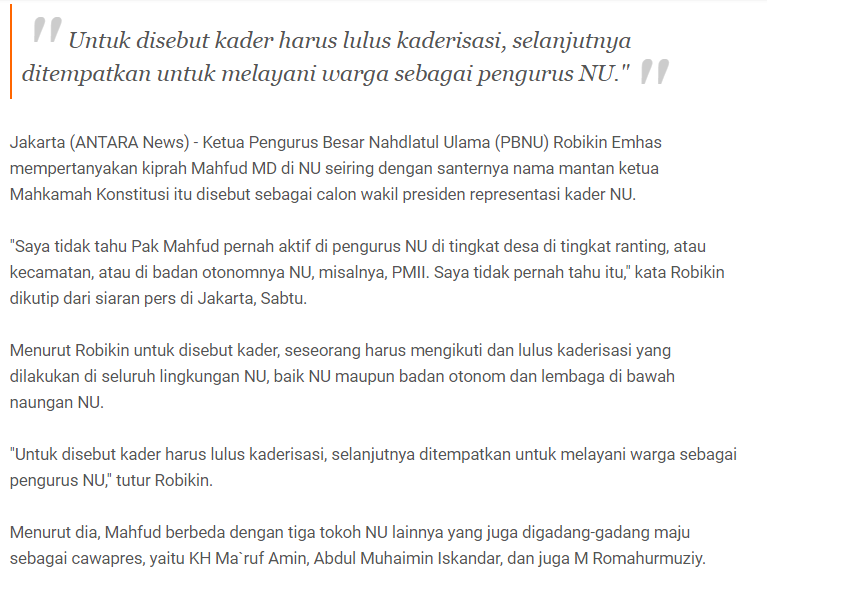 Ketua PBNU pertanyakan kiprah Mahfud di NU