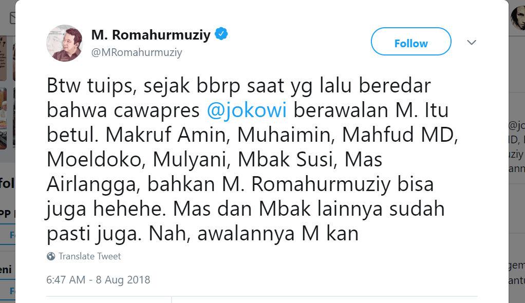 JK: Soal Calon Wakil Presiden, Saya Juga "M"