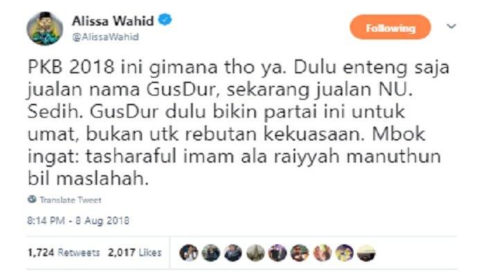 Sindir PKB, Alissa Wahid: Sedih, Dulu Jualan Nama Gusdur, Sekarang Jualan NU