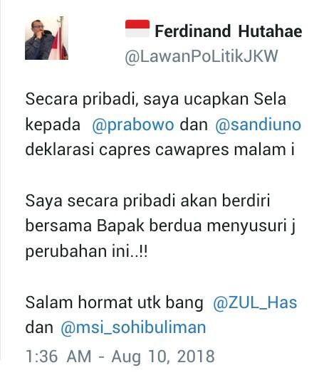 Mantan Relawan Ferdinand Hutahean Sebut Jokowi Tengah Mempolitisasi Agama