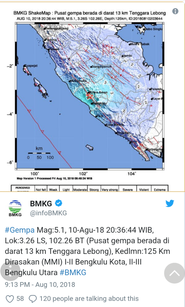 Gempa 5,1 SR Guncang Bengkulu