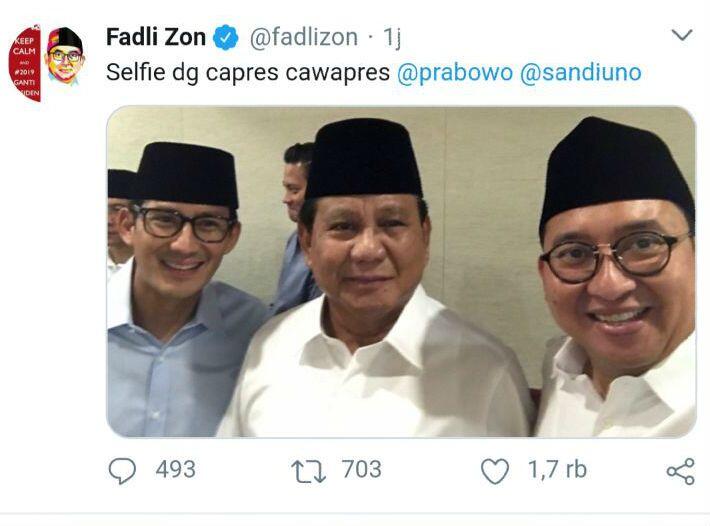 Usai Deklarasi, Prabowo-Sandiaga Langsung Wefie
