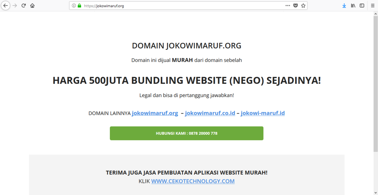 Bisinis Jual Domain pasangan Capres dan Cawapres dengan Harga yang Fantastis