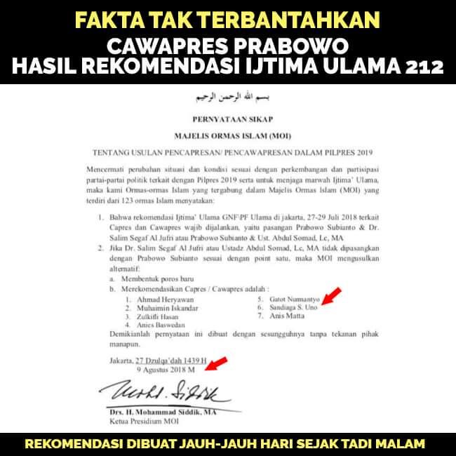 Meski Prabowo Pilih Sandiaga, GNPF Tetap #2019GantiPresiden (Siapa?)