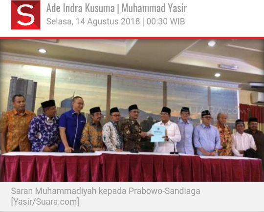 Begini Isi 6 Saran Muhammadiyah kepada Prabowo-Sandiaga