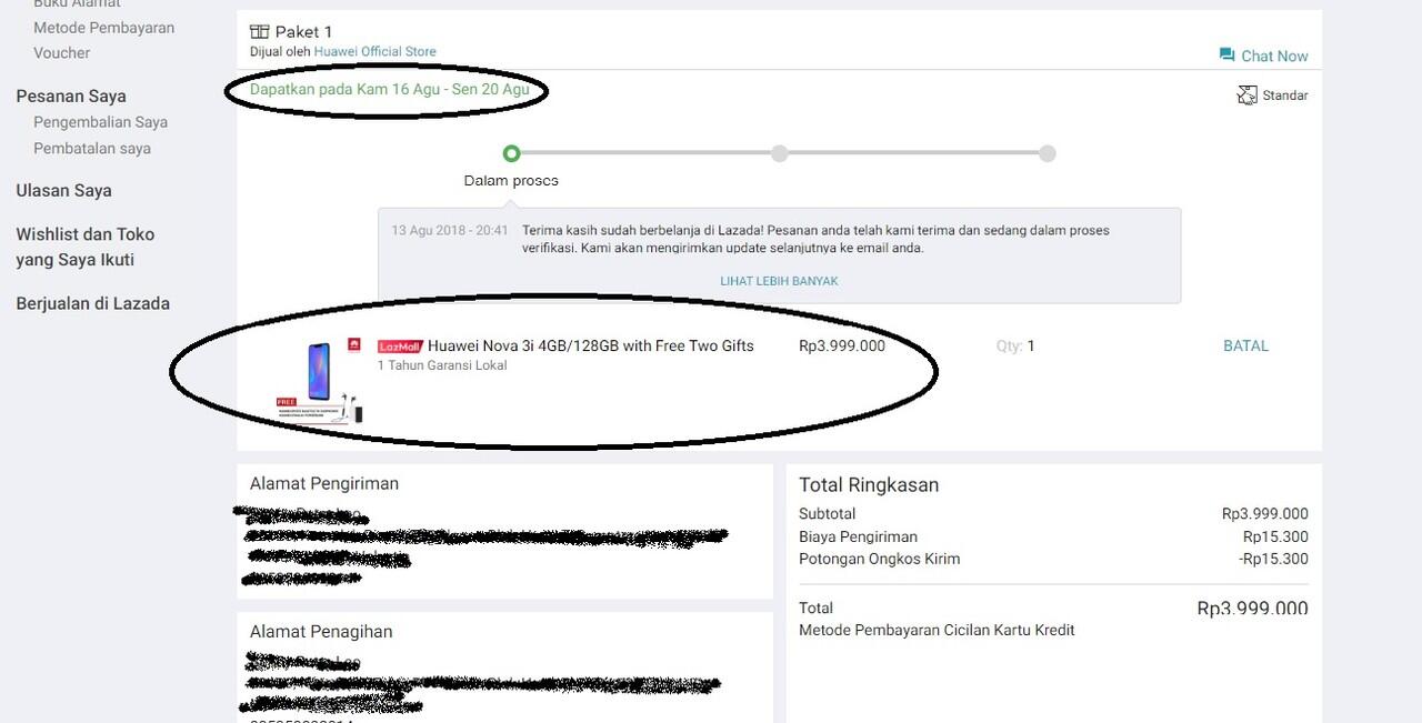 HATI HATI Terhadap Lazada : Kasus Pre Order Huawei Nova 3i dengan Free Gift.