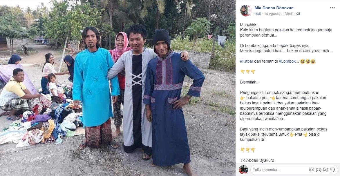 Ketika Bantuan Sandang untuk Korban Gempa Lombok Lebih Banyak Pakaian Emak-Emak