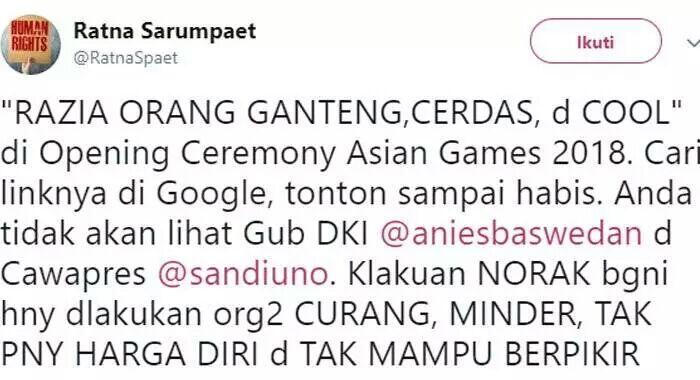 Jokowi Naik Motor di Pembukaan Asian Games 2018, Ratna Sarumpaet: Aku Kehabisan Kata2