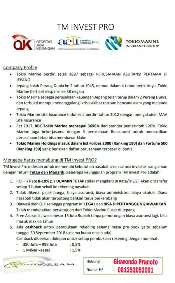 Investasi Fix Rate 8-10% p.a. TM Invest Pro (Tax Free, Tanpa biaya admin, akuisisi)