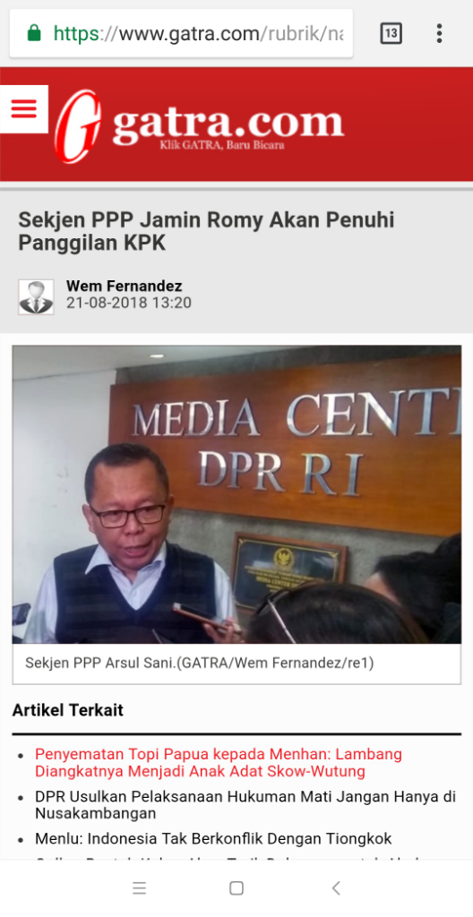 Romi Mangkir dari KPK, PPP Berdalih Kunjungan ke Jawa Tengah