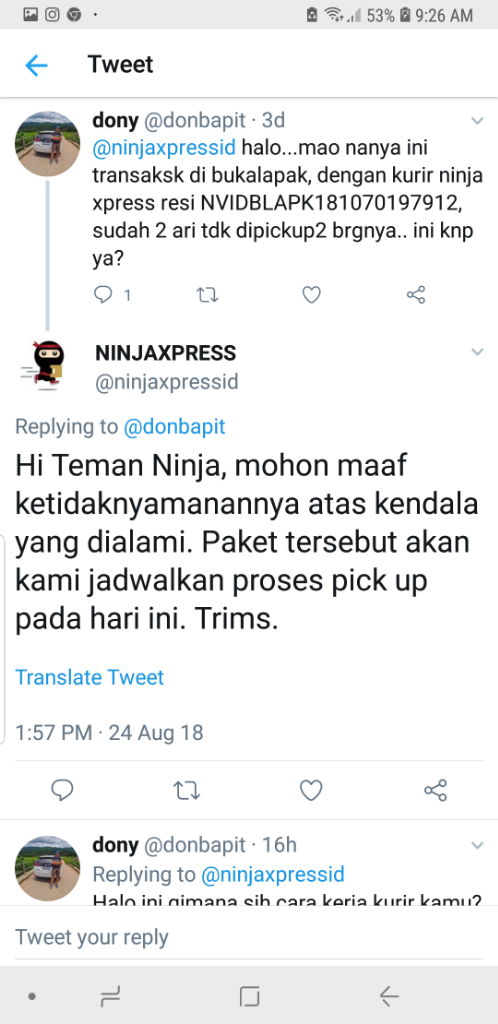 Hati2 Menggunakan Jasa Kurir NINJA XPRESS Di BUKALAPAK kl Ga Mao Bernasib Seperti ini