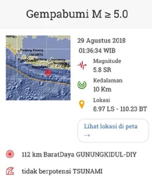 Yogyakarta Dilanda Gempa 5,8 SR, Tak Berpotensi Tsunami