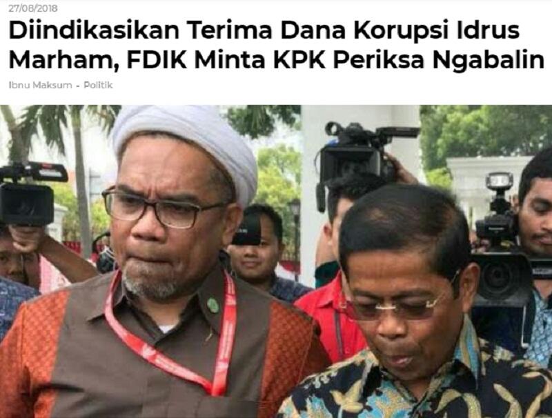 Diindikasikan Terima Dana Korupsi Idrus Marham, FDIK Minta KPK Periksa Ngabalin