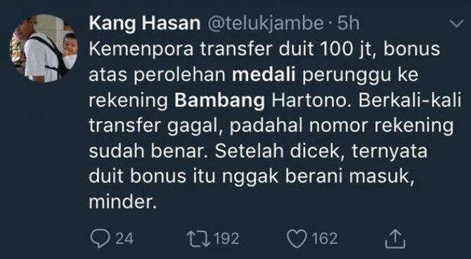 Meme lucu bonus Asian Games untuk Bambang Hartono orang terkaya Indonesia