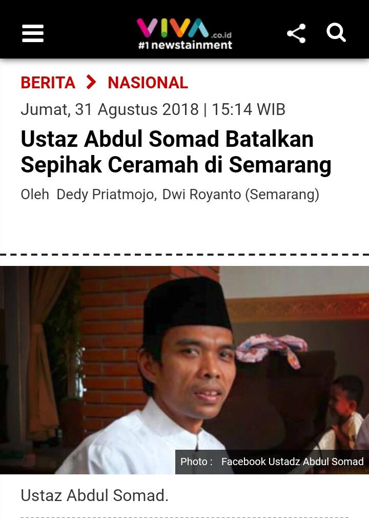 Ustaz Abdul Somad Bakal Tampil di MAJT Semarang, Kebencian Diembuskan Lagi