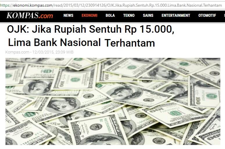 OJK : Jika Rupiah Sentuh Rp 15.000, Lima Bank Nasional Terhantam