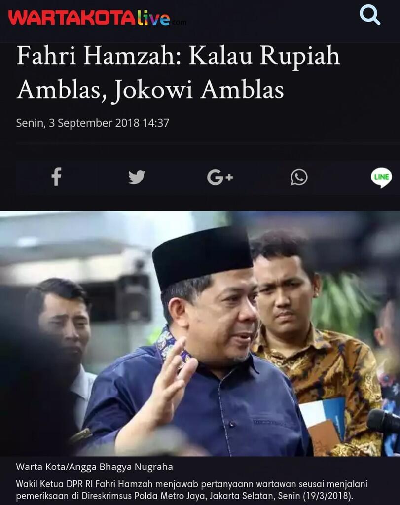 Fahri Hamzah: Kalau Rupiah Amblas, Jokowi Amblas