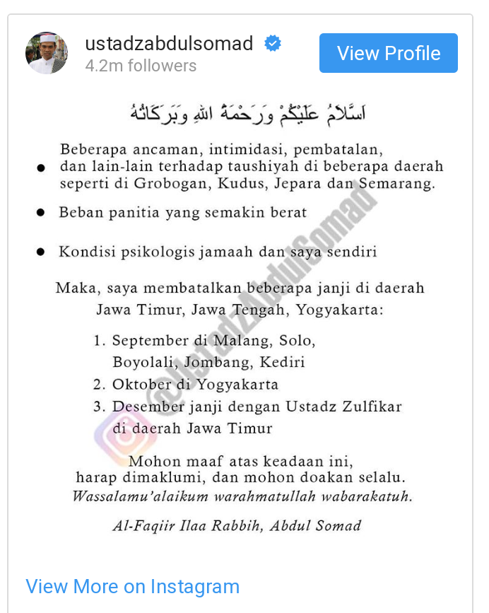 Sebut Ada Ancaman, UAS Batalkan Ceramah di Sejumlah Daerah