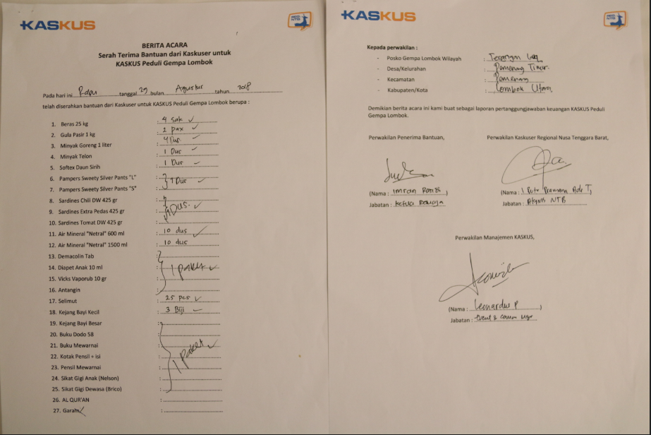 &#91;FR&#93; KASKUS Serahkan Langsung Donasi untuk Korban Gempa Lombok