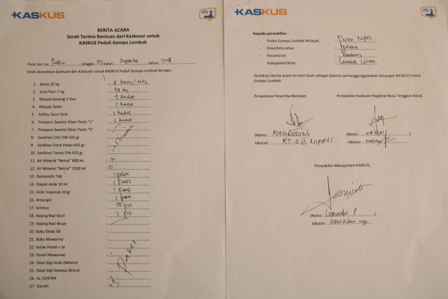 &#91;FR&#93; KASKUS Serahkan Langsung Donasi untuk Korban Gempa Lombok