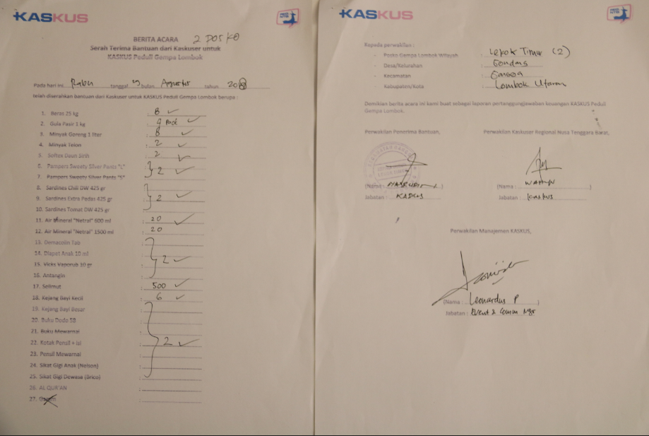 &#91;FR&#93; KASKUS Serahkan Langsung Donasi untuk Korban Gempa Lombok