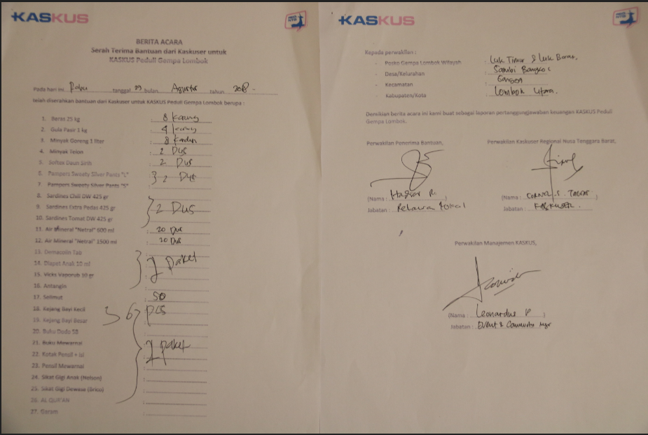 &#91;FR&#93; KASKUS Serahkan Langsung Donasi untuk Korban Gempa Lombok