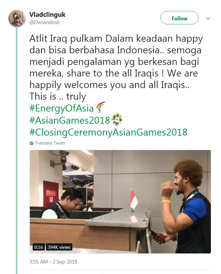 Pulang dengan Happy, Atlet Irak Menyanyikan Indonesia Raya