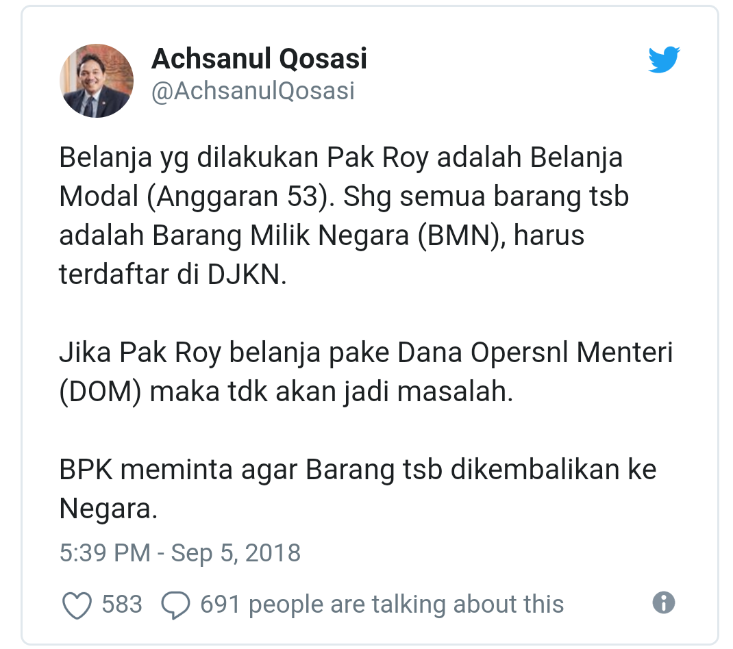 Anggota BPK Ungkap Awal Mula Kemenpora 'Tagih' Roy Suryo