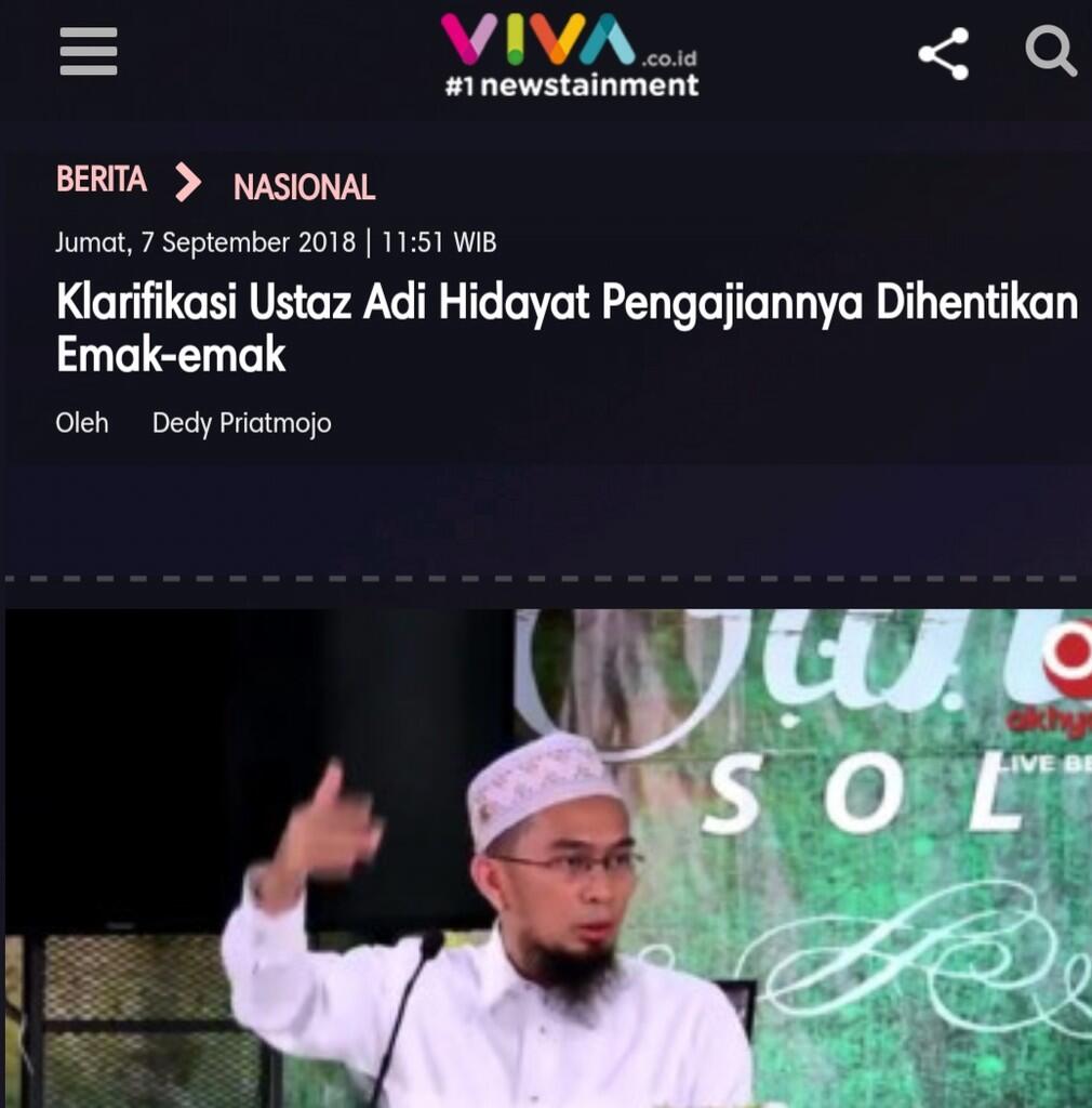 Sikapi Penghentian Kajiannya, Ustaz Adi Hidayat Amalkan Perintah Nabi