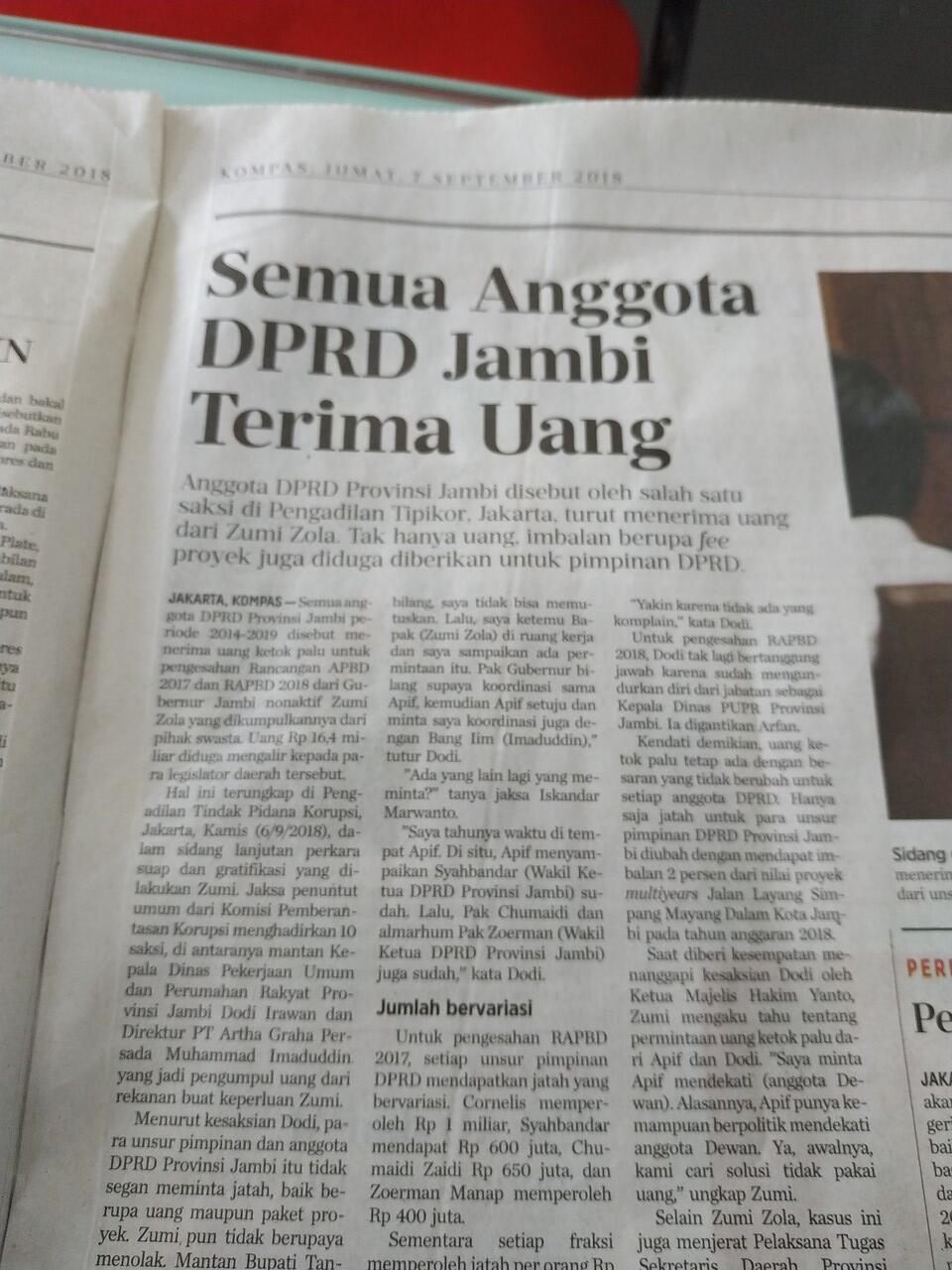 Saksi Kasus Zumi Zola: Uang &quot;Ketok Palu&quot; untuk Seluruh Anggota DPRD Jambi