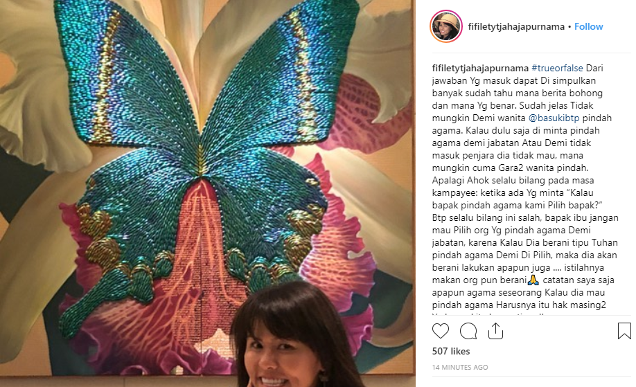Penjelasan sang Adik soal Rumor Ahok Pindah Agama Demi Wanita