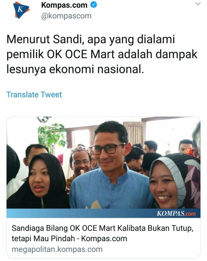 Gerai Ok Oce Tutup, Sandiaga: Jangan Berpikir Nasional Kalau di Jakarta belum Ajeg