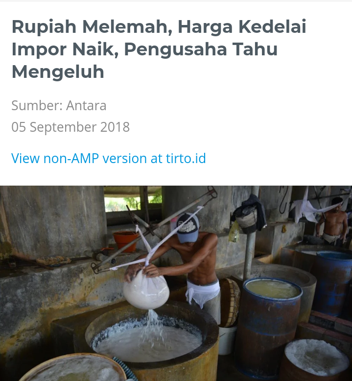 Produsen: Rupiah Melemah, Harga Tahu-Tempe Belum Naik