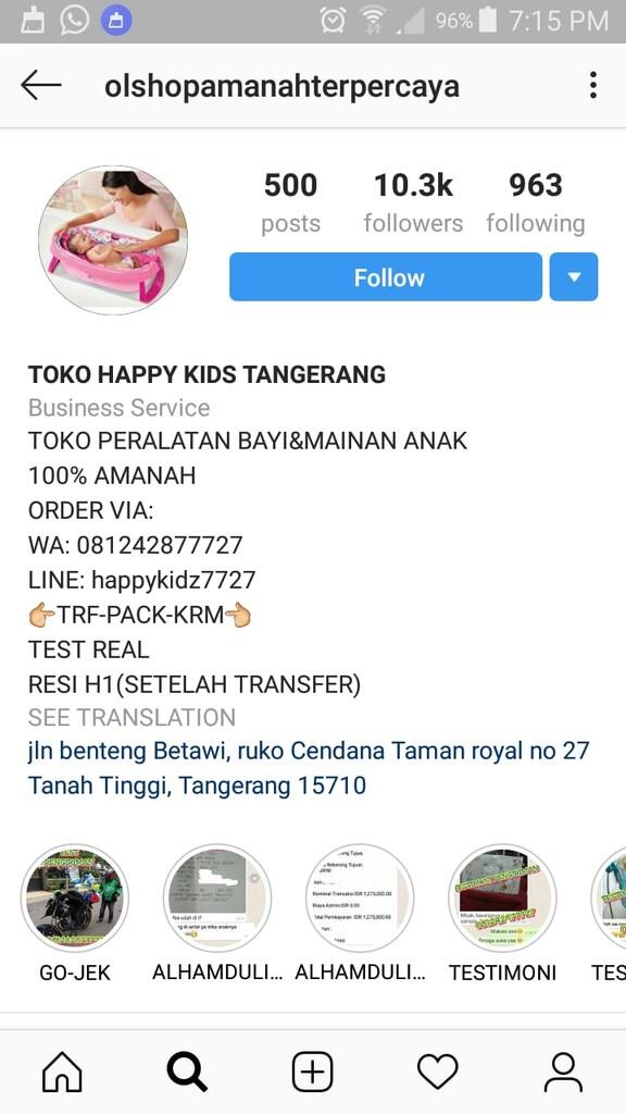 Penipuan IG : Toko Happy Kids Tangerang