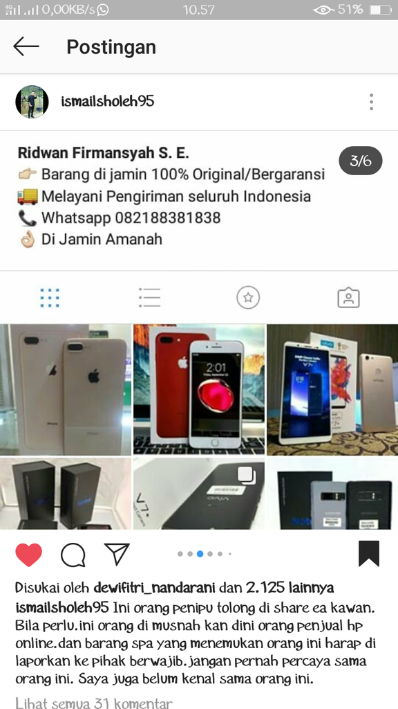 Penipuan di IG @toko_ridwan58 , @toko_ridwanfirmansyah88, dan masih banyak akun palsu