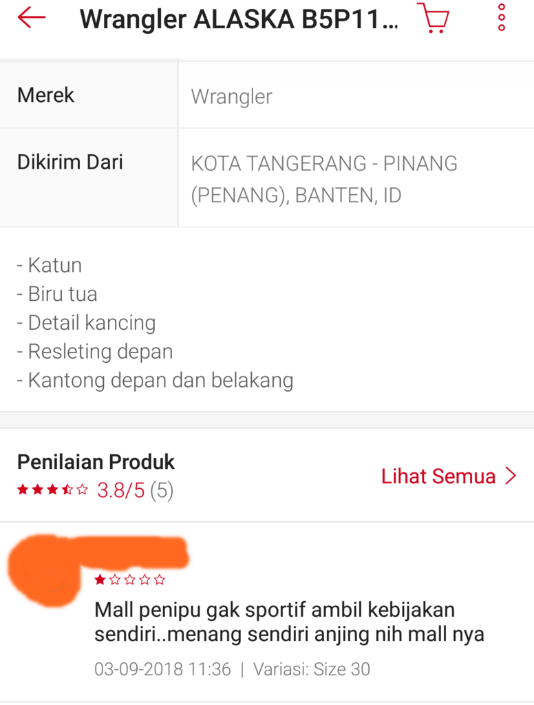 (Pengalaman) Belanja di Wrangler Official Shop Mengecewakan