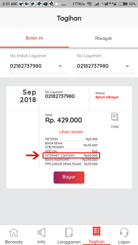 &quot;TERAMPOK&quot; Telkom (indihome) karena tagihan INTERNET CONTENT 