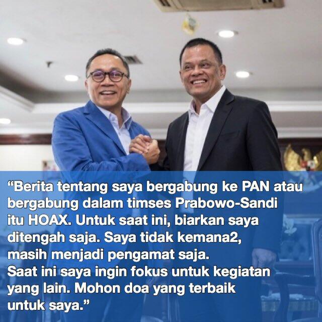 Jadi Tim Sukses Prabowo-Sandi, Gatot Nurmantyo: Hoax