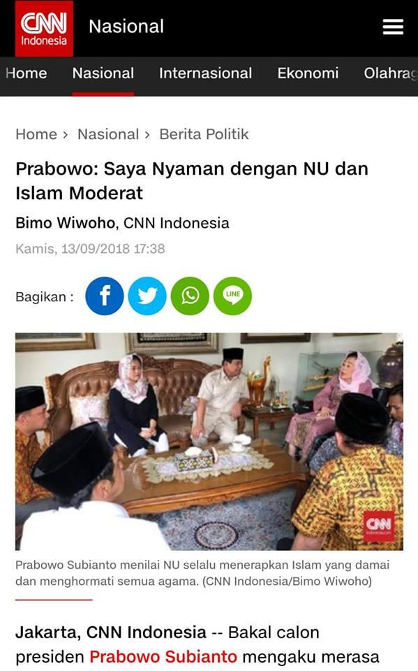 Prabowo: Saya Nyaman dengan NU dan Islam Moderat