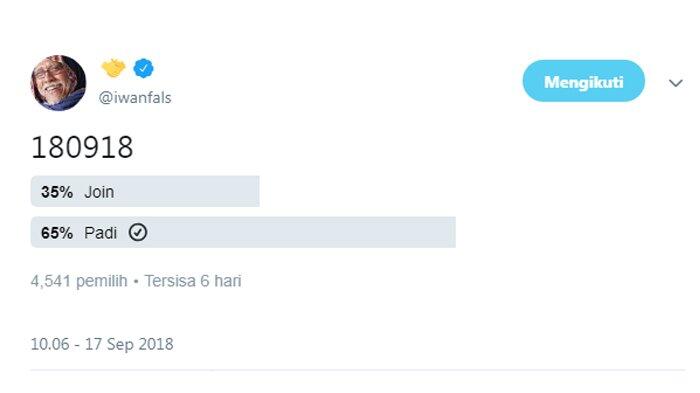 Iwan Fals Kembali Buat Polling Capres-Cawapres di Twitter, Hasil Sementara ..