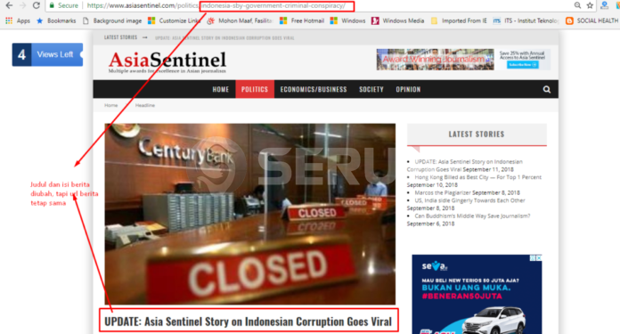 Setelah Heboh dan Sempat Hilang, Kini Artikel Asia Sentinel Berganti Judul