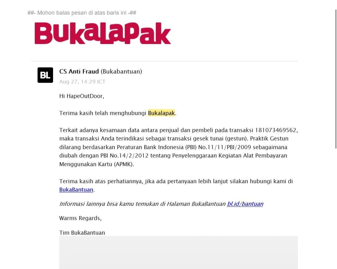 bukalapak menahan dana secara paksa!